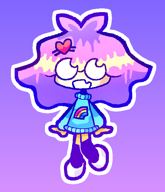 a human hypoluna design with pink hair and a sweater