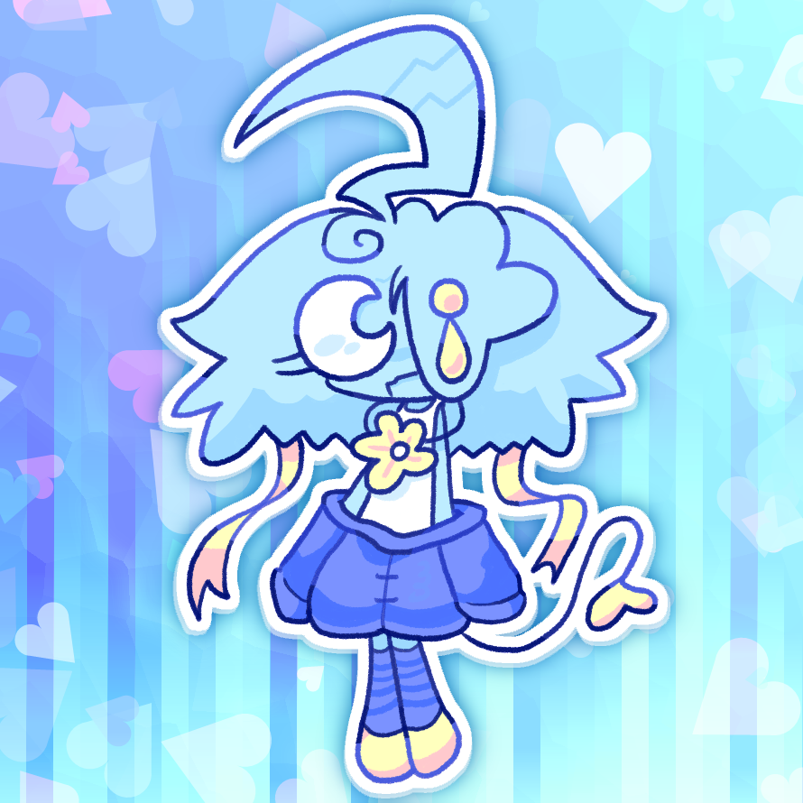 blue hypoluna with a rudamentary outfit