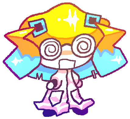 hypoluna in a massive lab coat with spiral glasses