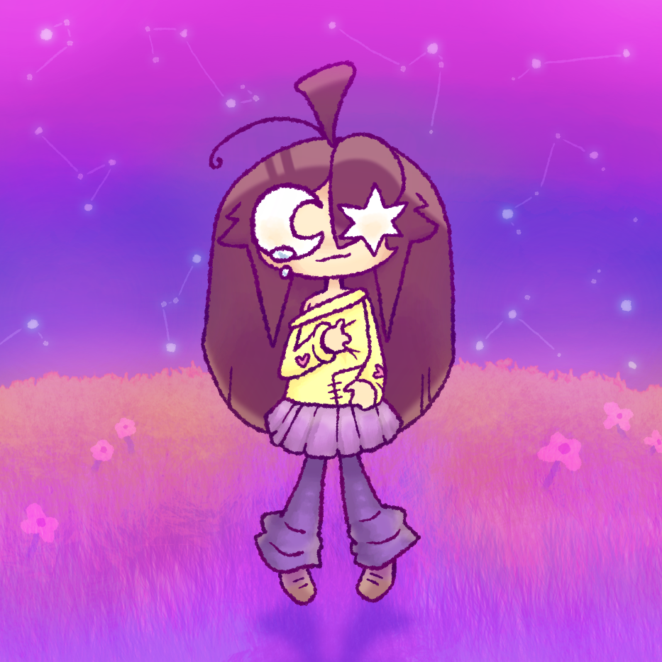 humanoid hypoluna in a field of flowers