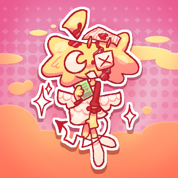 hypoluna with dashes of ink on their face as a paper-esque angel